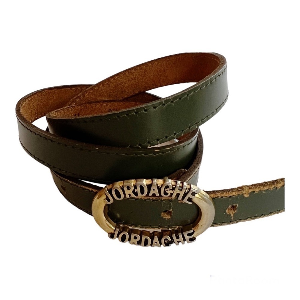 Vintage Jordache Skinny Olive Green Belt with Spell-out Buckle Size M//L